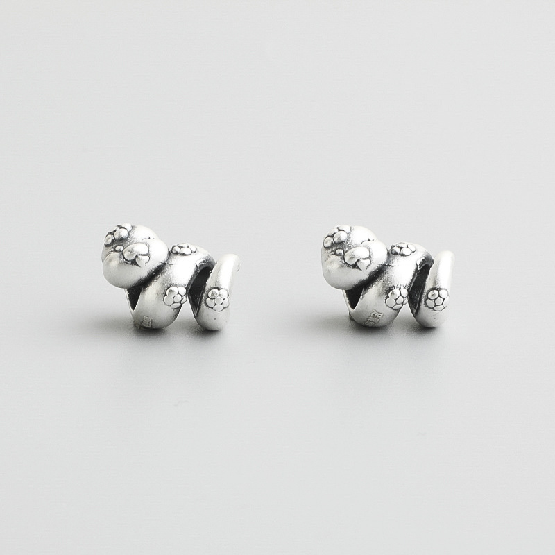 S999 Sterling Silver Zodiac Snake Spacer Beads (Running Ring, Scrolling Snake) - DIY Accessories