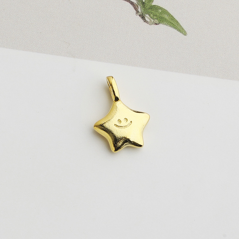 S925 Sterling Silver Gold-Plated Smiley Face Five-Pointed Star Pendant - DIY Accessory