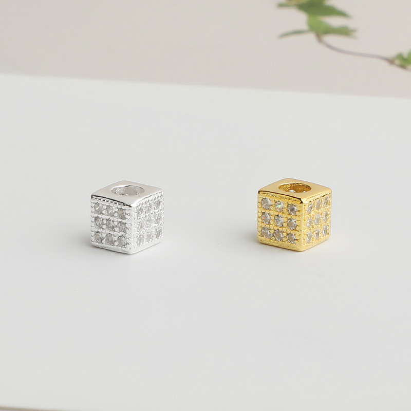 S925 Sterling Silver Exquisitely Crafted Diamond-Set Square Spacer Bead - DIY Accessory