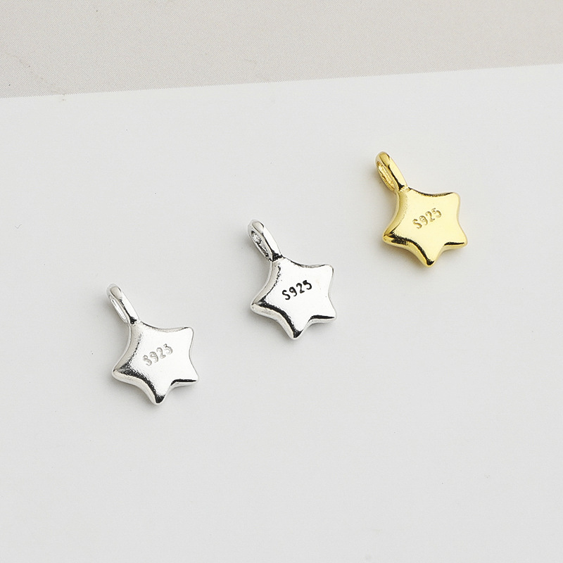 S925 Sterling Silver Gold-Plated Smiley Face Five-Pointed Star Pendant - DIY Accessory