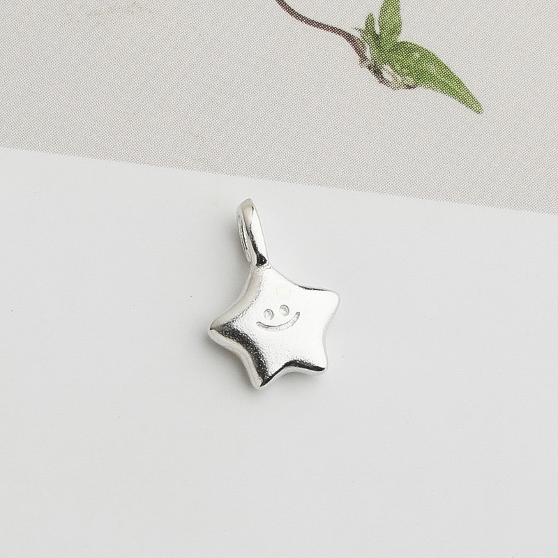 S925 Sterling Silver Gold-Plated Smiley Face Five-Pointed Star Pendant - DIY Accessory