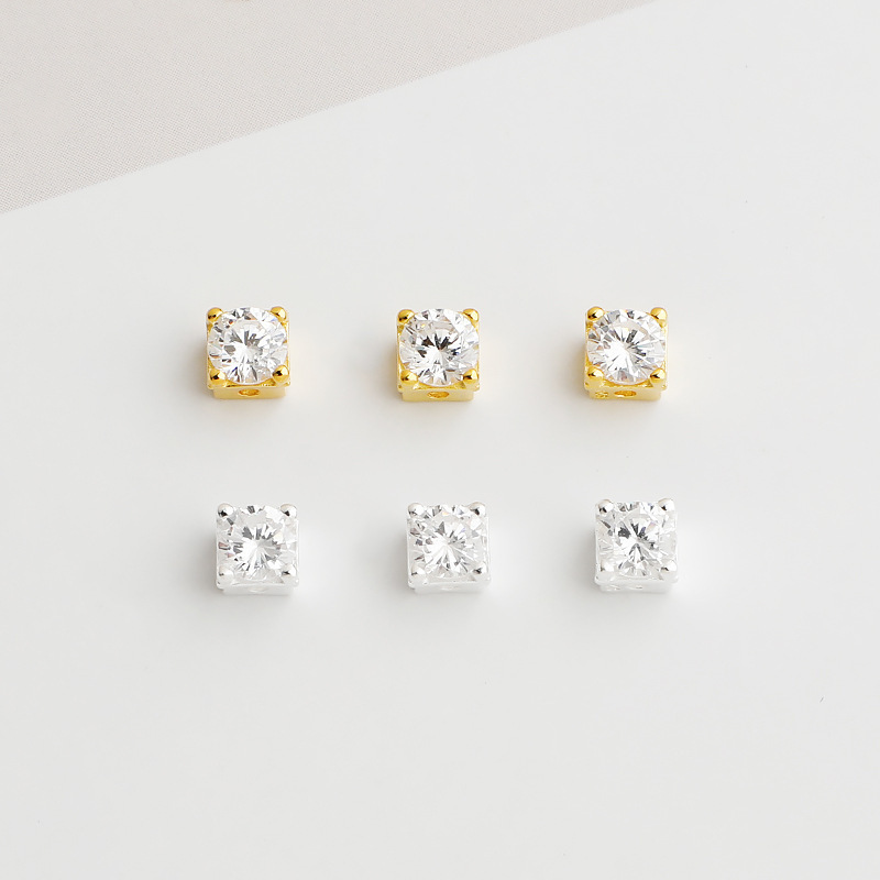 S925 Sterling Silver Exquisitely Crafted Diamond-Set Square Spacer Bead - DIY Accessory