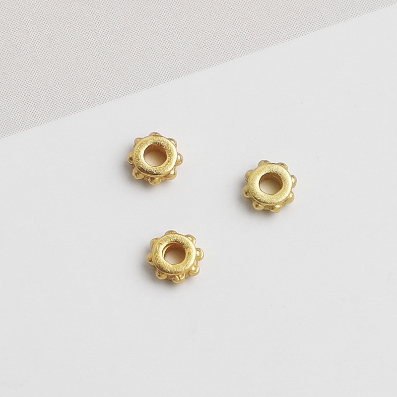S925 Sterling Silver Gold-Plated Mini Hammered Round Spacer Beads - DIY Accessories