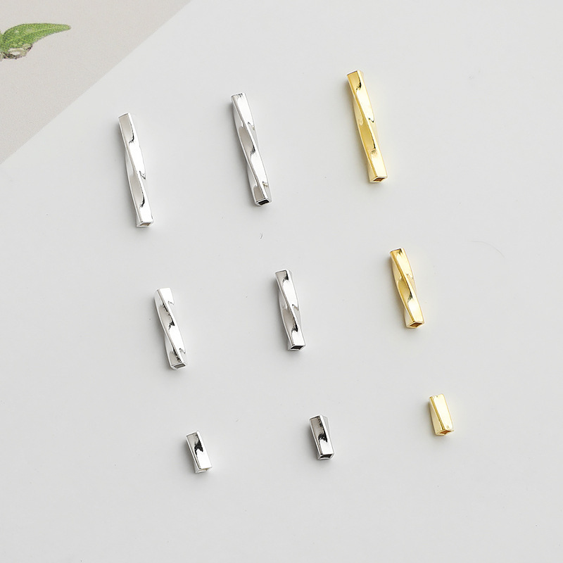 S925 Sterling Silver Gold-Plated Twisted Straight Tube Spacer Beads - DIY Accessories