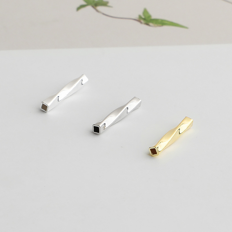 S925 Sterling Silver Gold-Plated Twisted Straight Tube Spacer Beads - DIY Accessories