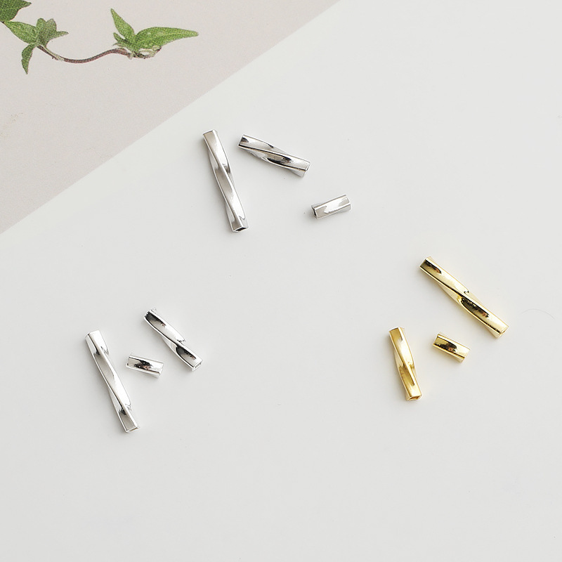 S925 Sterling Silver Gold-Plated Twisted Straight Tube Spacer Beads - DIY Accessories
