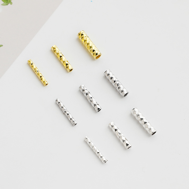 S925 Sterling Silver Gold-Plated Starry Sky Pattern Straight Tube Spacer Beads - DIY Accessories