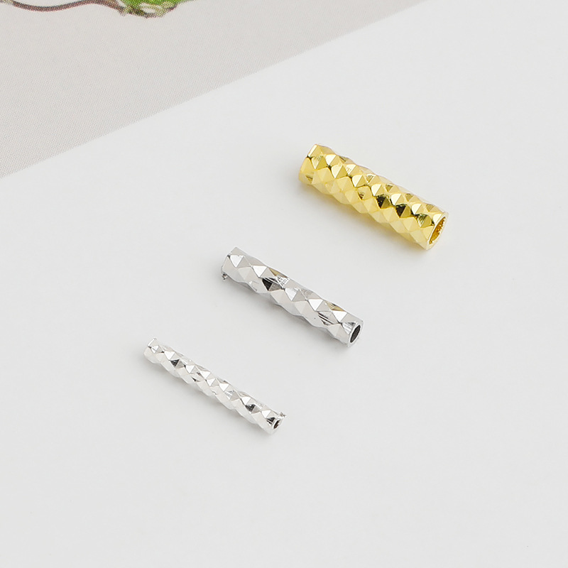 S925 Sterling Silver Gold-Plated Starry Sky Pattern Straight Tube Spacer Beads - DIY Accessories
