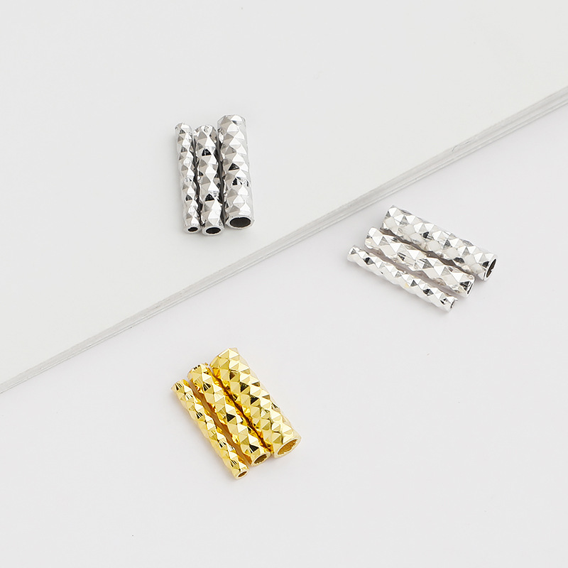 S925 Sterling Silver Gold-Plated Starry Sky Pattern Straight Tube Spacer Beads - DIY Accessories