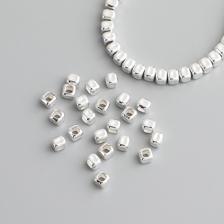 S925 Sterling Silver Small Square Spacer Beads (Sugar Cube Beads) - DIY Accessories