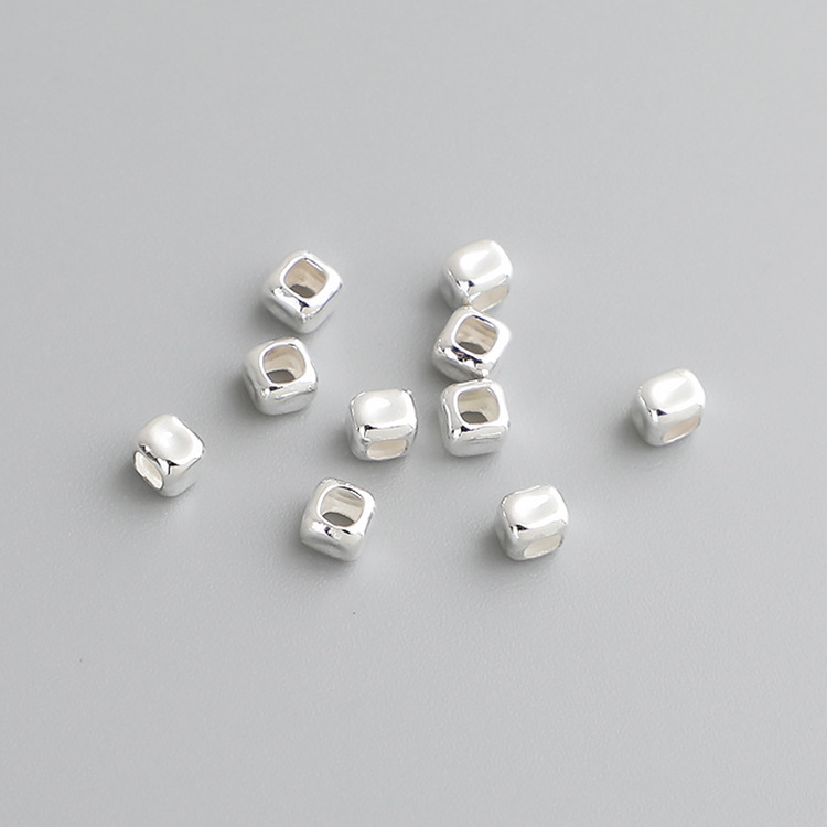 S925 Sterling Silver Small Square Spacer Beads (Sugar Cube Beads) - DIY Accessories