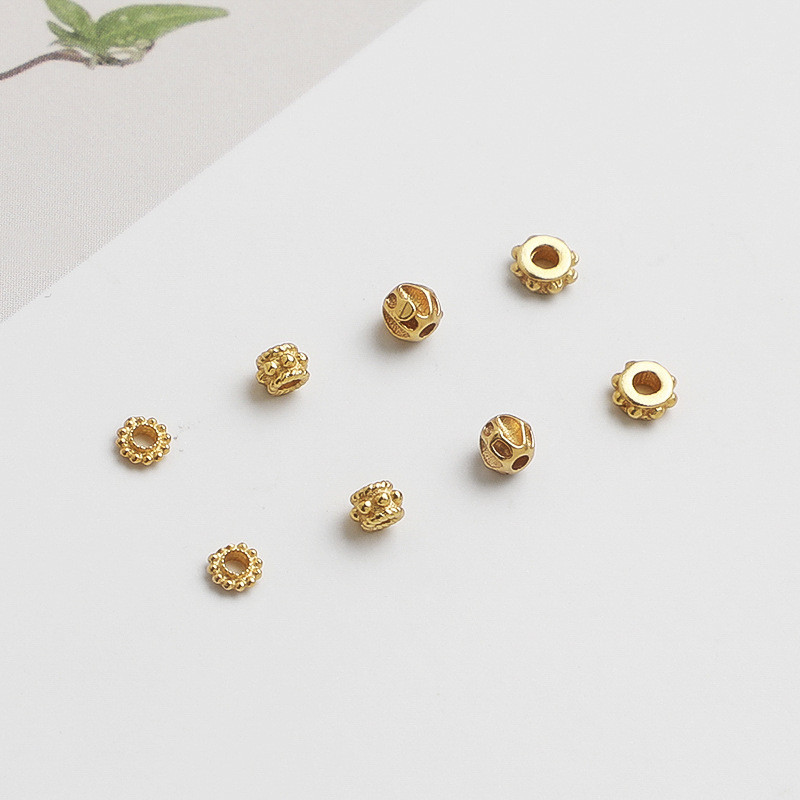 S925 Sterling Silver Gold-Plated Mini Hammered Round Spacer Beads - DIY Accessories