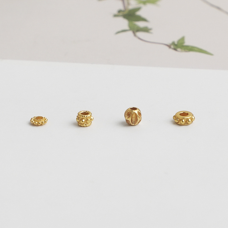 S925 Sterling Silver Gold-Plated Mini Hammered Round Spacer Beads - DIY Accessories