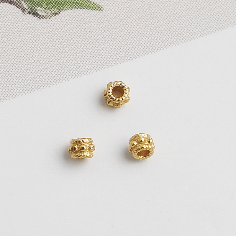 S925 Sterling Silver Gold-Plated Mini Hammered Round Spacer Beads - DIY Accessories
