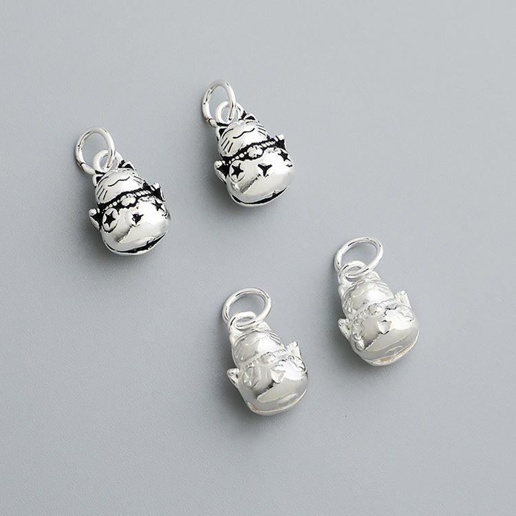 S925 Sterling Silver Thai Silver Cat Pendant - Lucky Cat Charm - DIY Accessories