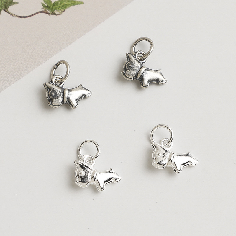 S925 Sterling Silver Vintage Cute Puppy Pendant - DIY Accessories
