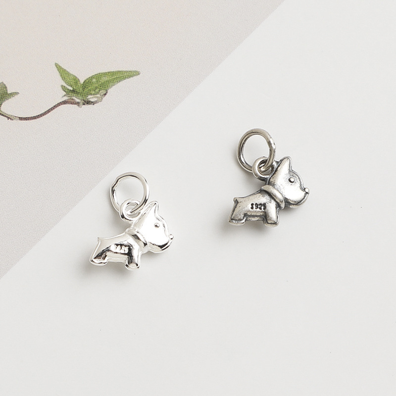 S925 Sterling Silver Vintage Cute Puppy Pendant - DIY Accessories