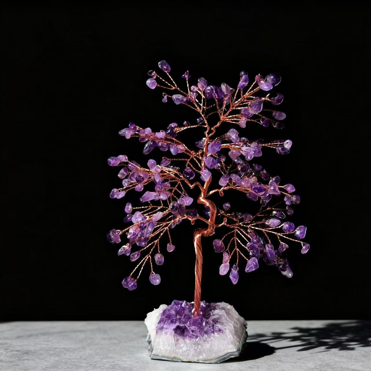 MYK3980-Natural amethyst tree with amethyst cluster base, decorative item, gift ornament.