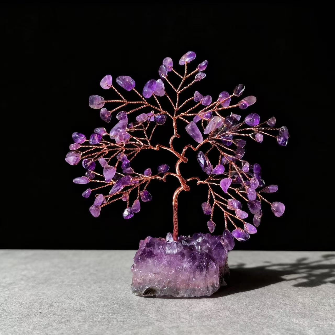 MYK3980-Natural amethyst tree with amethyst cluster base, decorative item, gift ornament.