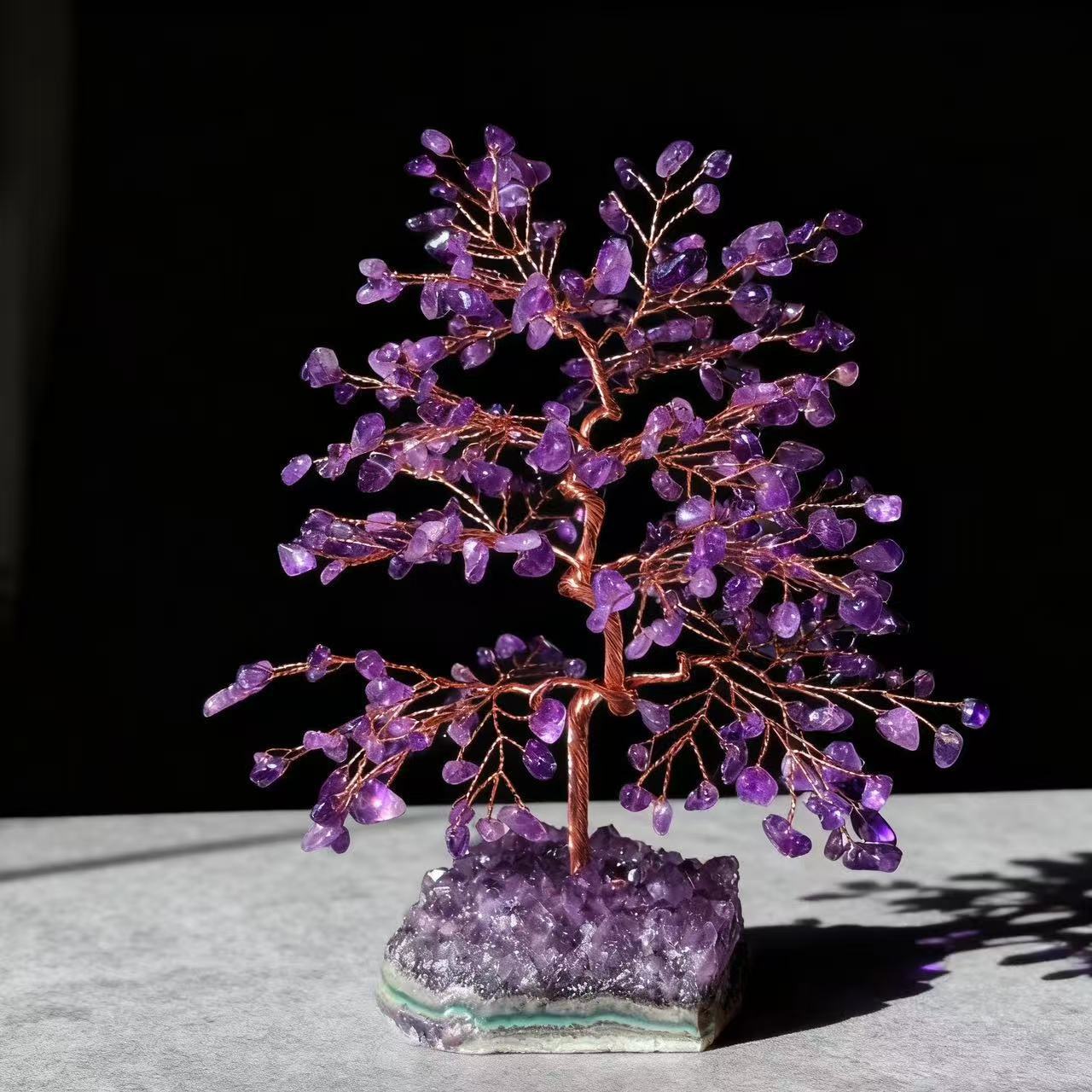 MYK3980-Natural amethyst tree with amethyst cluster base, decorative item, gift ornament.