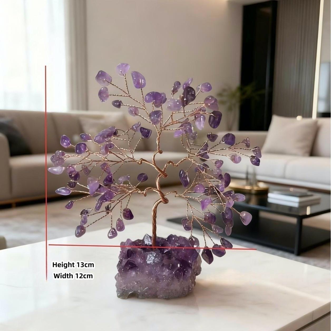 MYK3980-Natural amethyst tree with amethyst cluster base, decorative item, gift ornament.