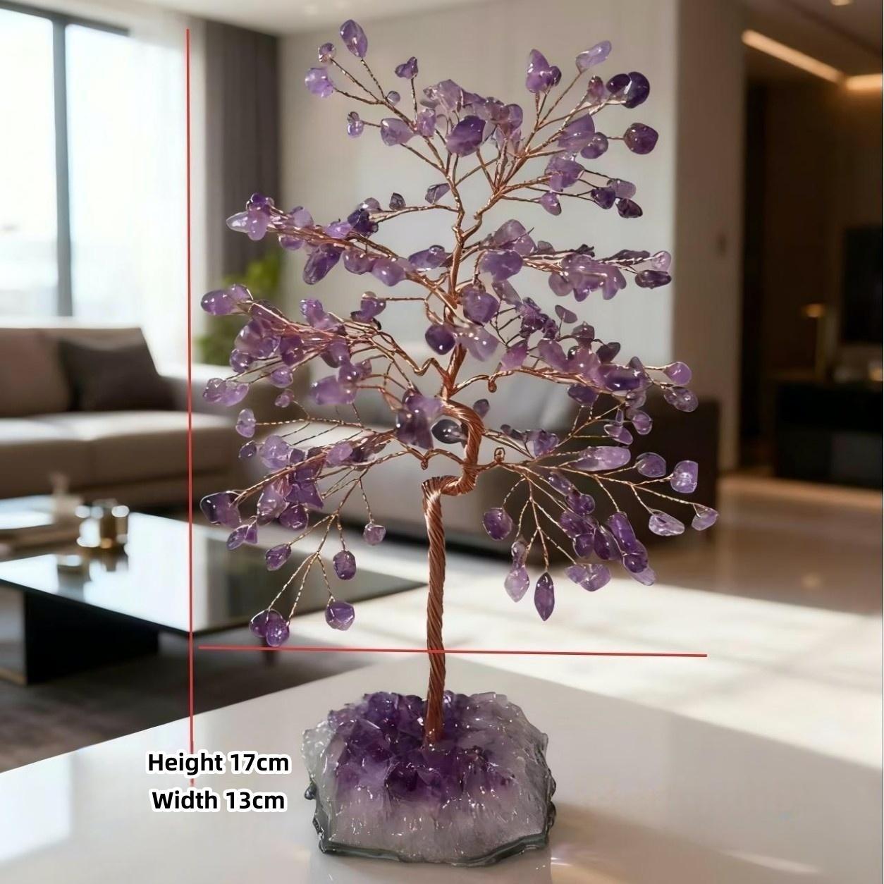 MYK3980-Natural amethyst tree with amethyst cluster base, decorative item, gift ornament.