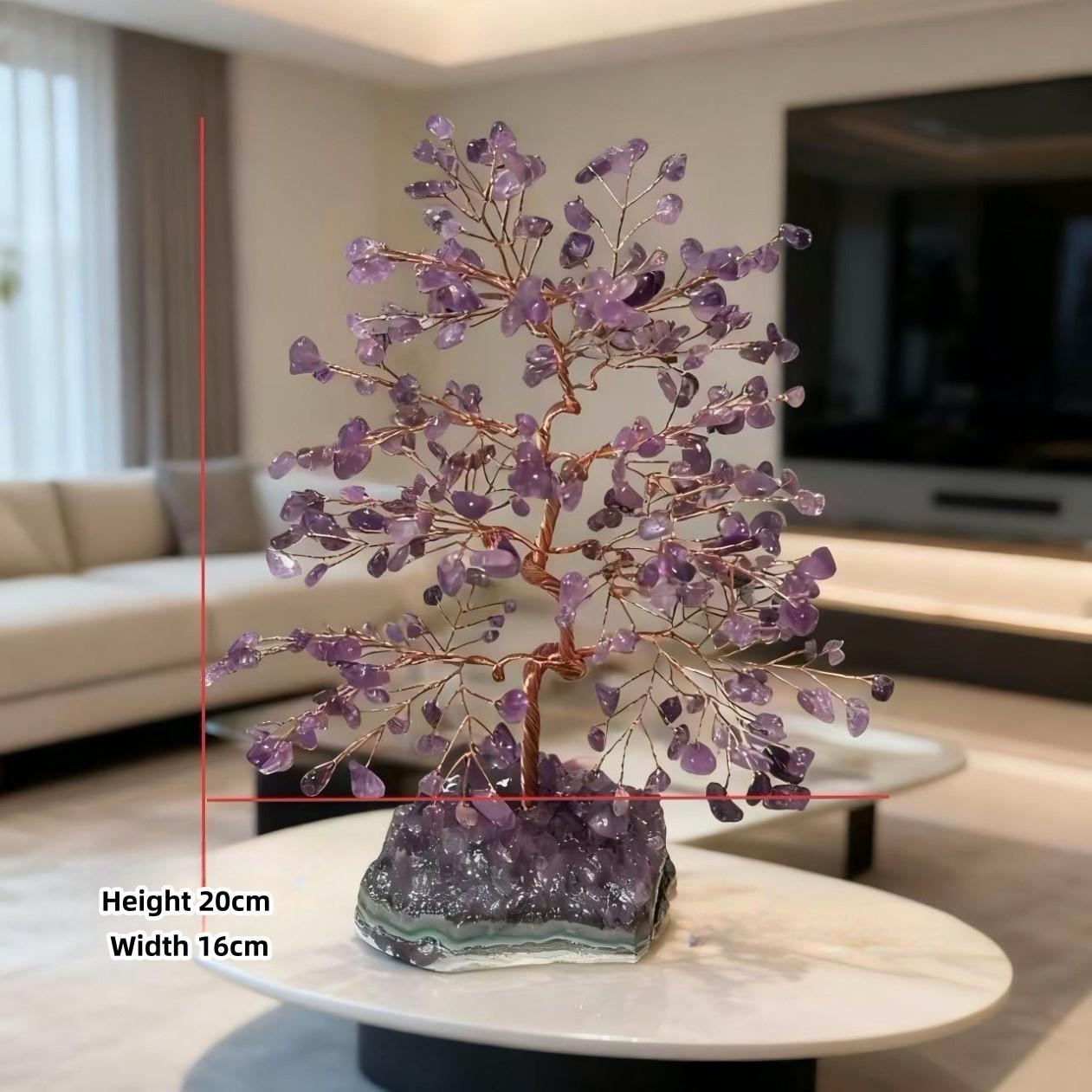 MYK3980-Natural amethyst tree with amethyst cluster base, decorative item, gift ornament.