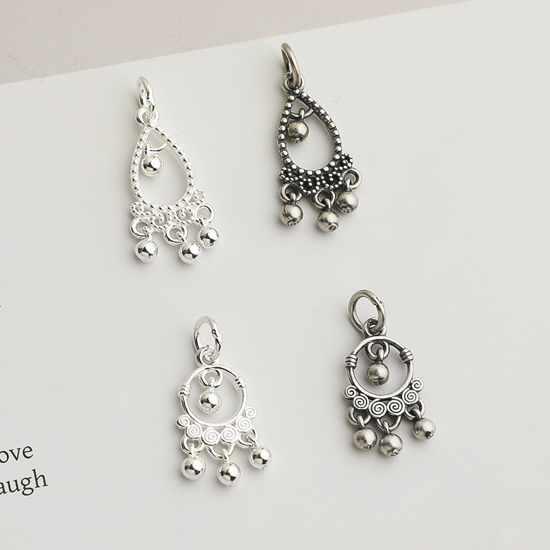 S925 Sterling Silver Auspicious Cloud Round Tassel Pendant - DIY Accessories