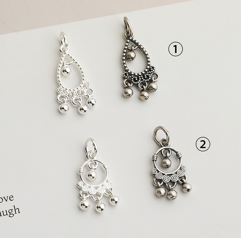 S925 Sterling Silver Auspicious Cloud Round Tassel Pendant - DIY Accessories