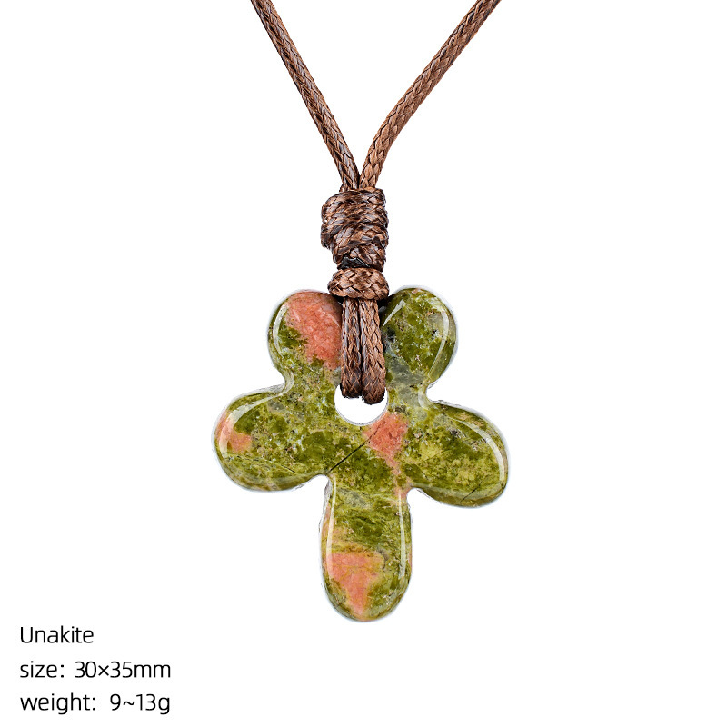 MYK4014-Natural stone five-petal flower necklace
