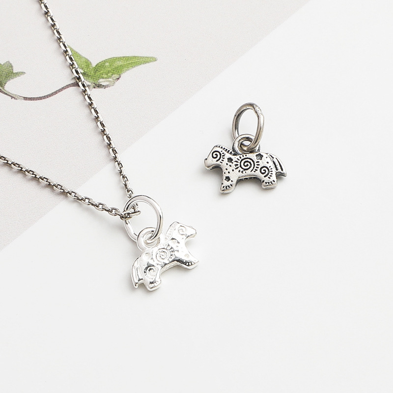 S925 Sterling Silver Vintage Printed Pony Pendant - DIY Accessory
