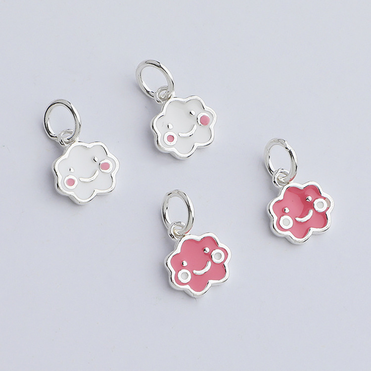 S925 Sterling Silver Resin-Filled Cloud and Smiley Face Pendant - DIY Accessories