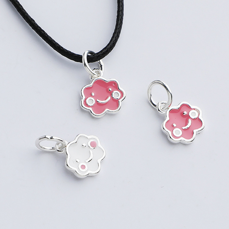 S925 Sterling Silver Resin-Filled Cloud and Smiley Face Pendant - DIY Accessories