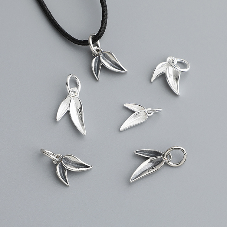 S925 Sterling Silver Bamboo Leaf Pendant - DIY Accessory