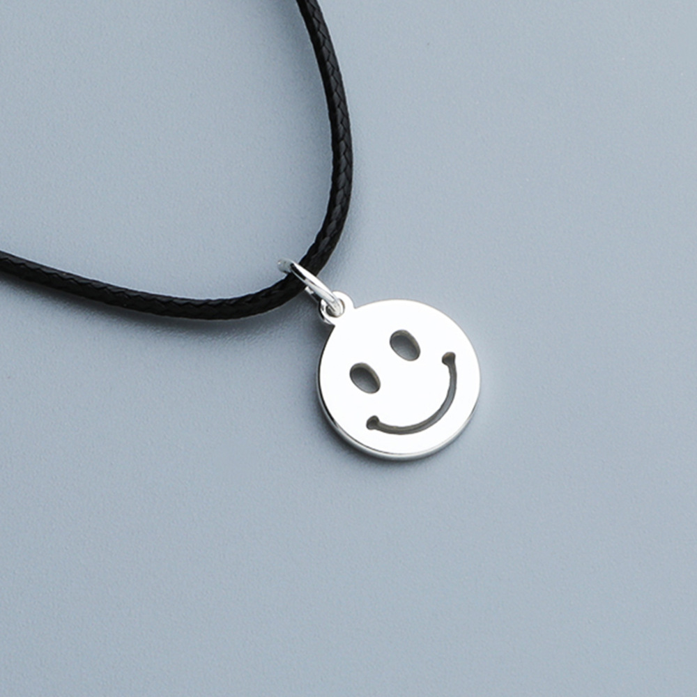 S925 Sterling Silver Cute Smiley Face Pendant - DIY Accessories