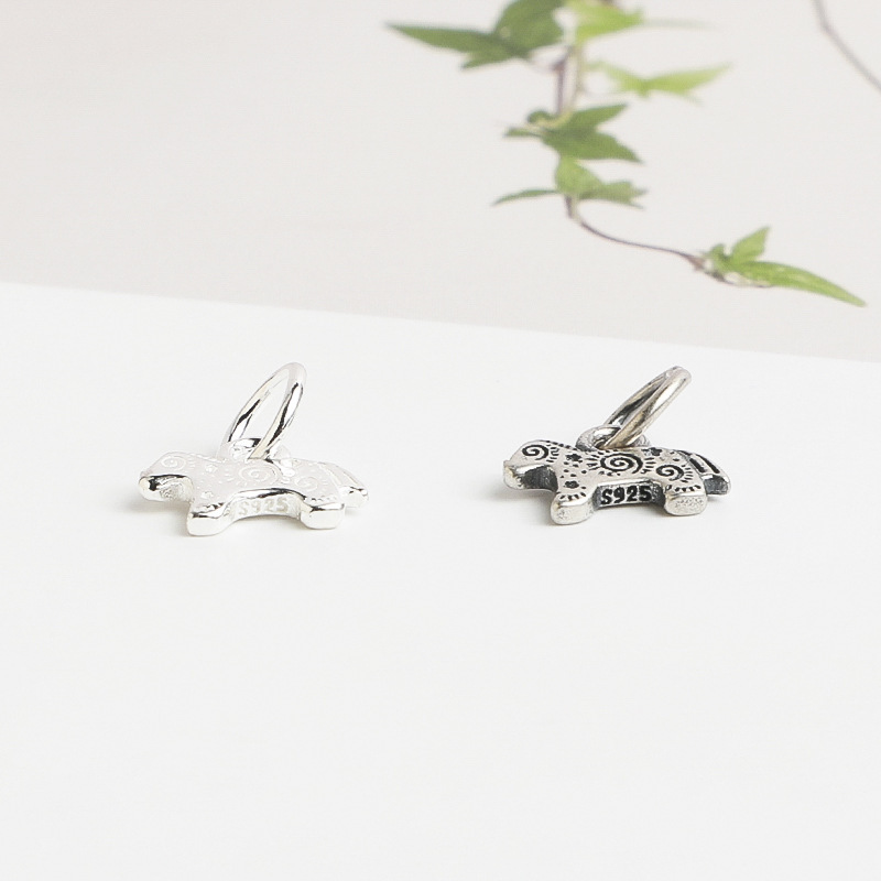 S925 Sterling Silver Vintage Printed Pony Pendant - DIY Accessory