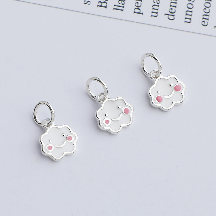 S925 Sterling Silver Resin-Filled Cloud and Smiley Face Pendant - DIY Accessories