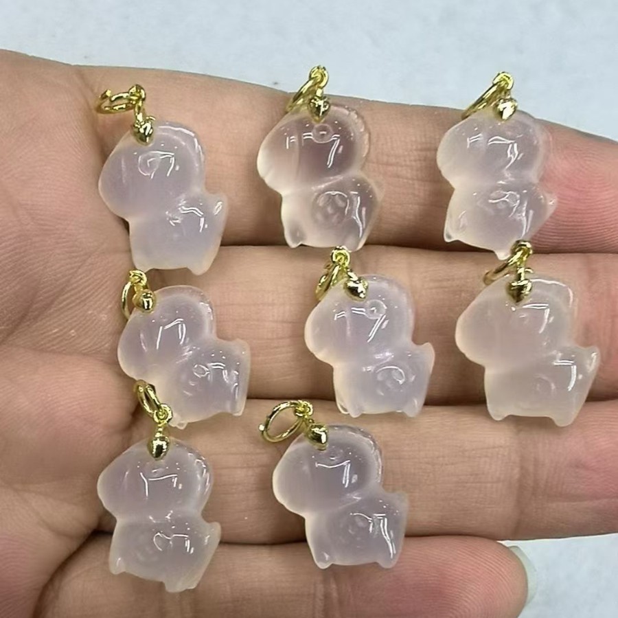 MYK4034-White chalcedony "May you have wealth" horse pendant