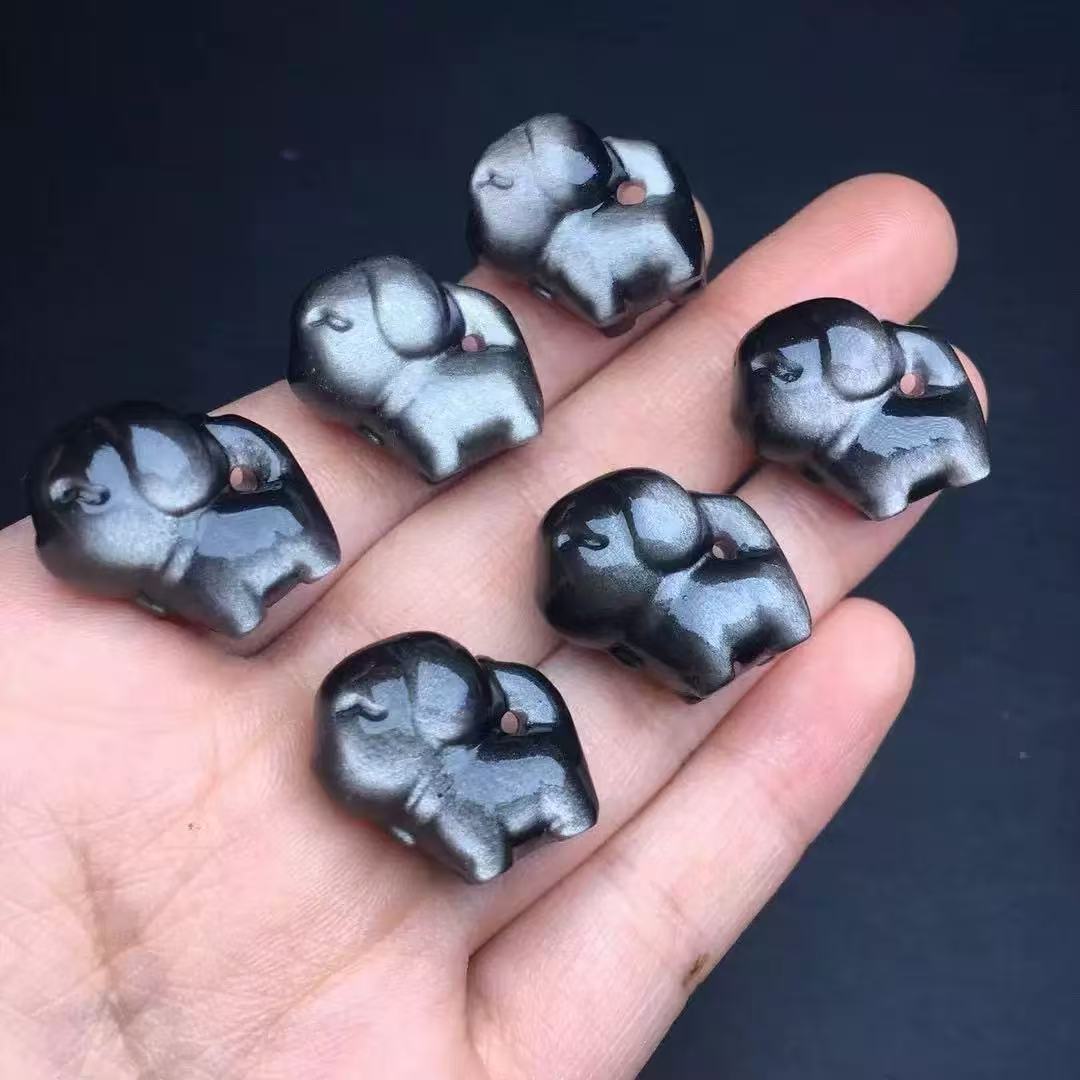 MYK4025-10 pieces/bag of natural silver obsidian lucky puppy pendant with upturned tail