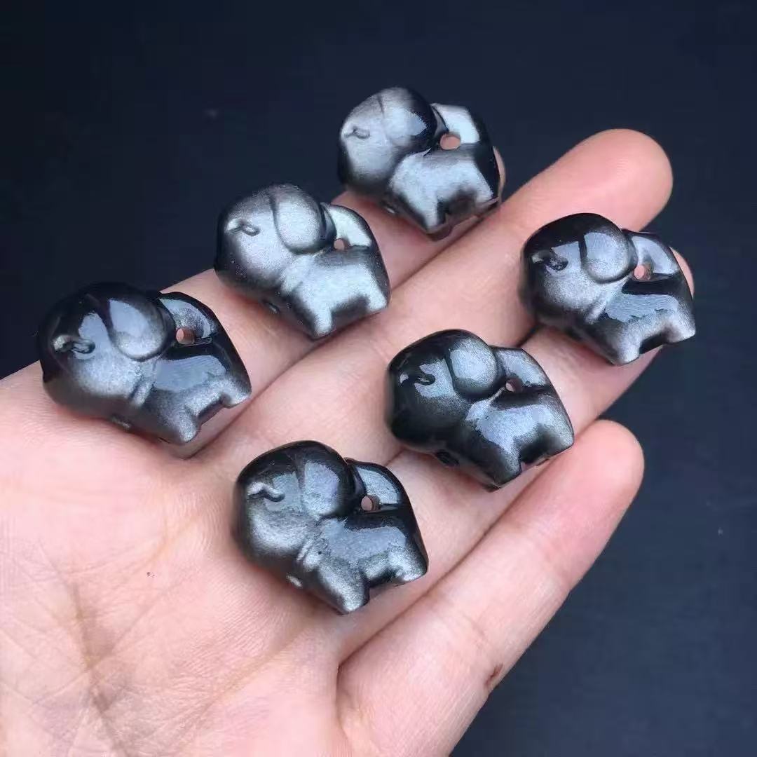 MYK4025-10 pieces/bag of natural silver obsidian lucky puppy pendant with upturned tail