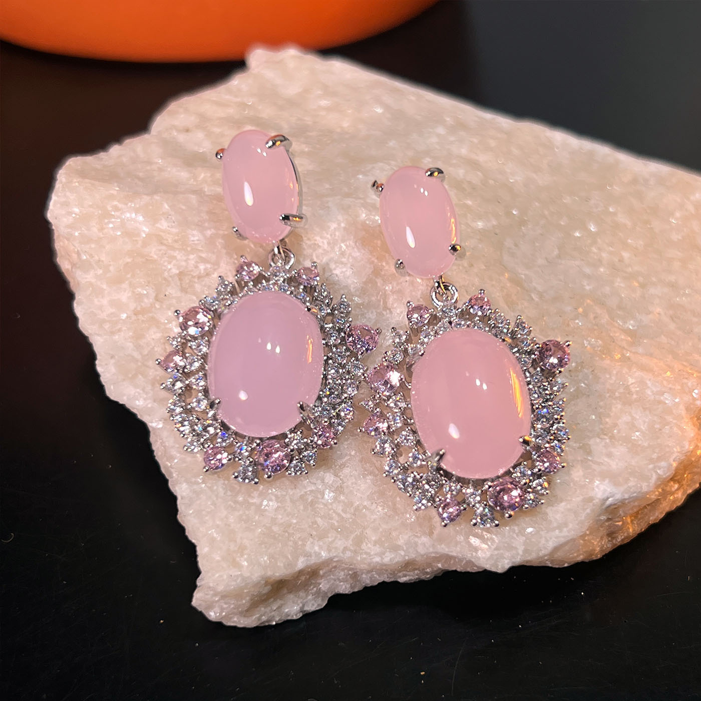 MYK4101-Pink Luxury Teardrop Tassel Micro-set Zirconia Earrings