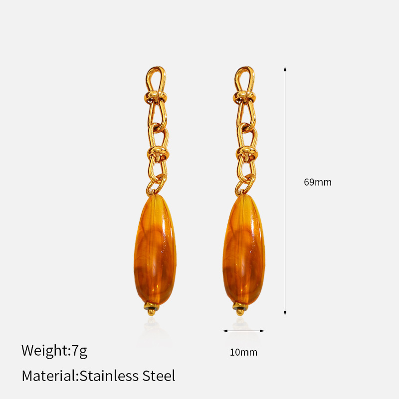 MYK4052-Geometric Chain Amber Earrings