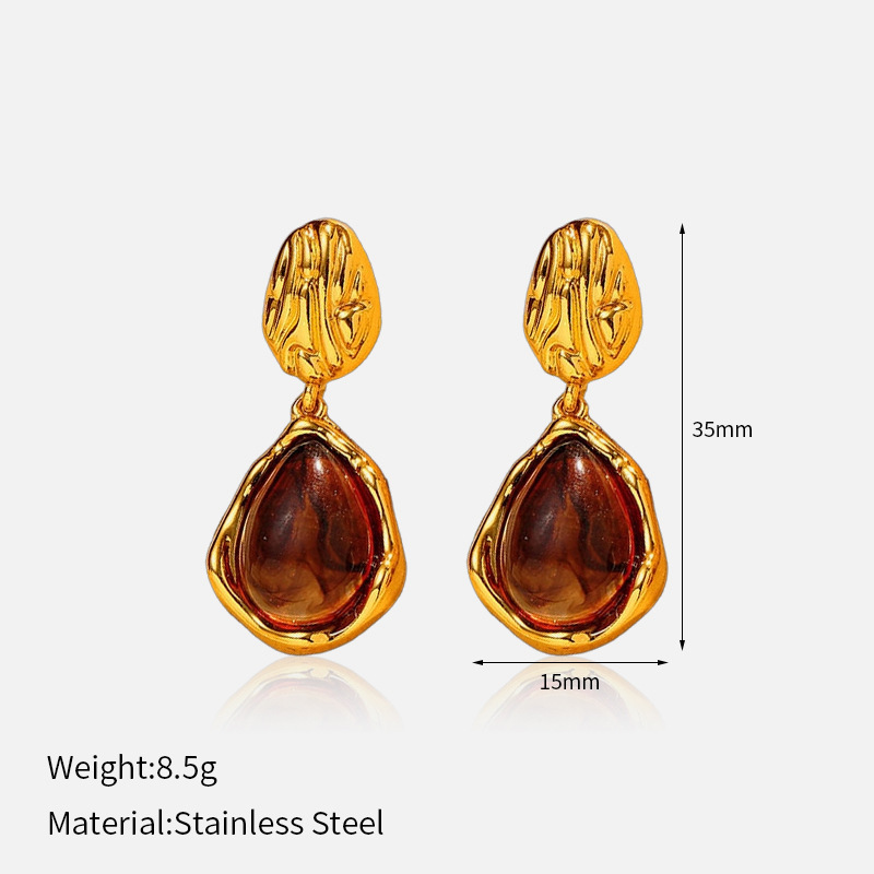 MYK4047-Exaggerated Tiger Eye Stone 18k Stainless Steel Earrings