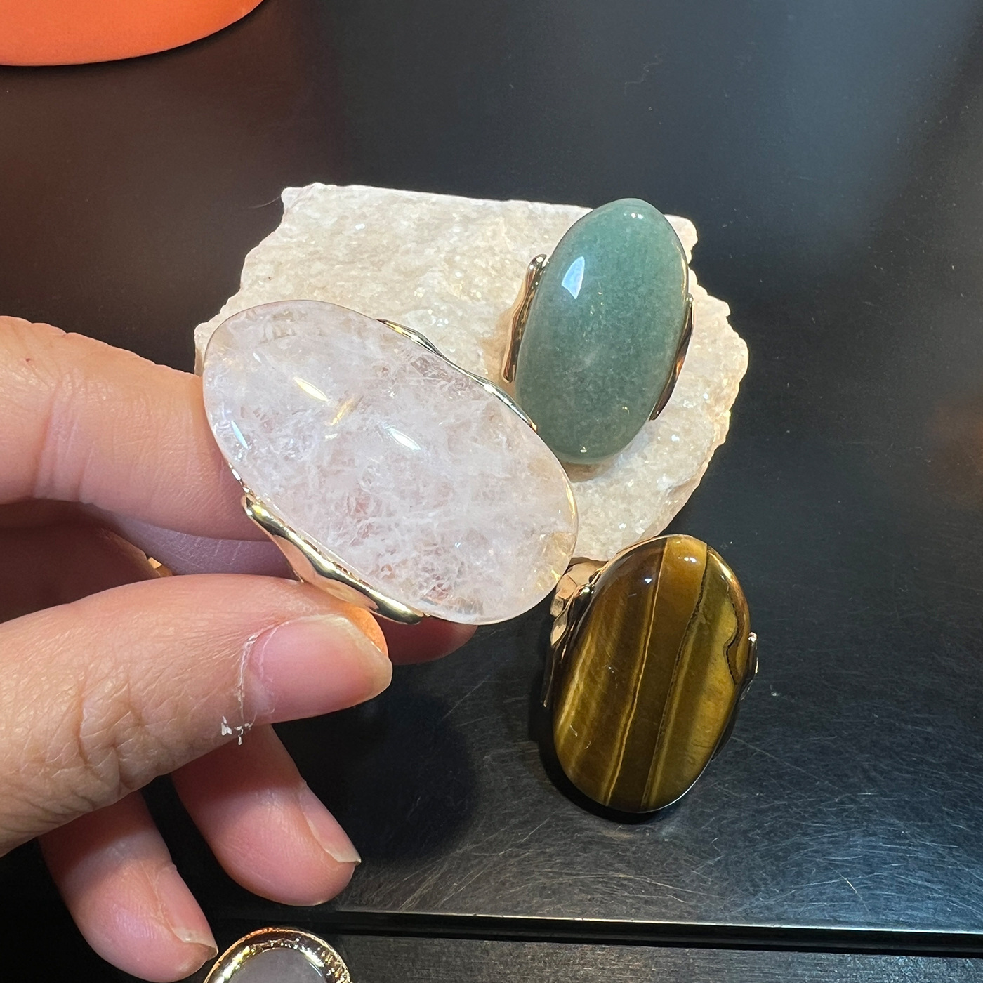MYK4102-Natural Stone Exaggerated Geometric Open Ring