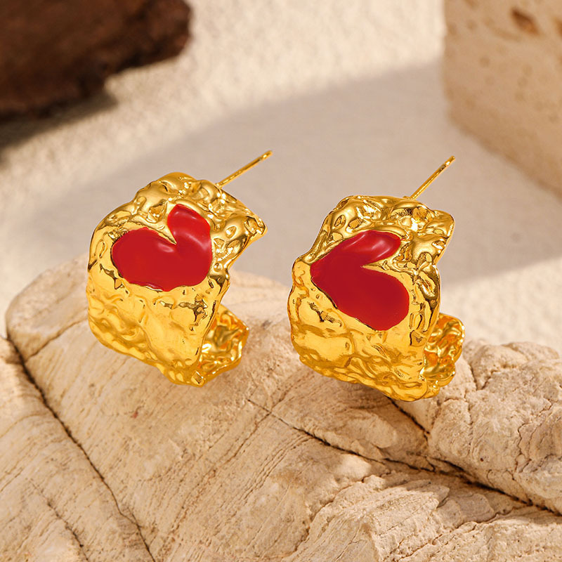 MYK4050-Heart-shaped Vintage High-end Stainless Steel Earrings