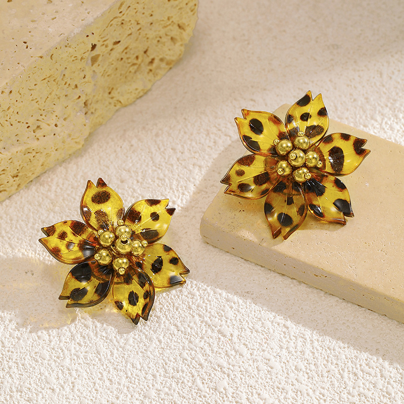 MYK4051- Leopard Print Flower Earrings