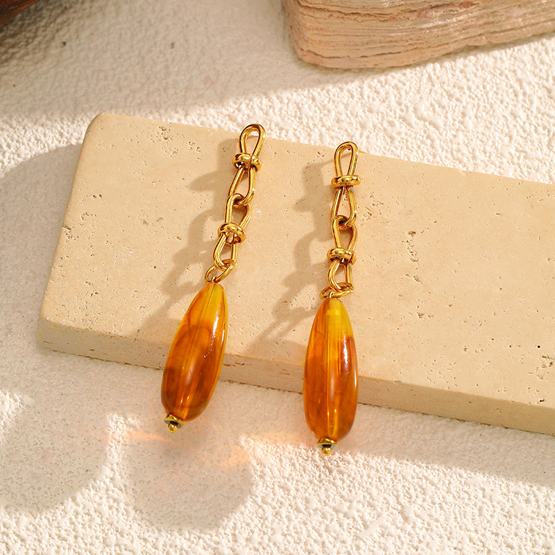 MYK4052-Geometric Chain Amber Earrings
