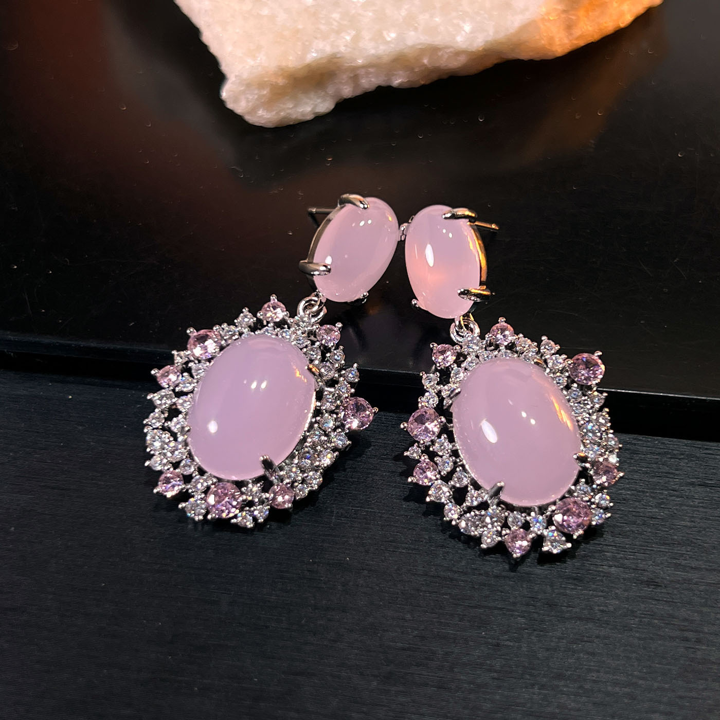 MYK4101-Pink Luxury Teardrop Tassel Micro-set Zirconia Earrings