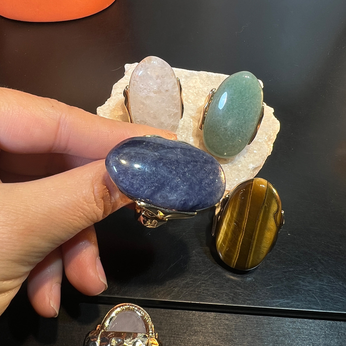 MYK4102-Natural Stone Exaggerated Geometric Open Ring