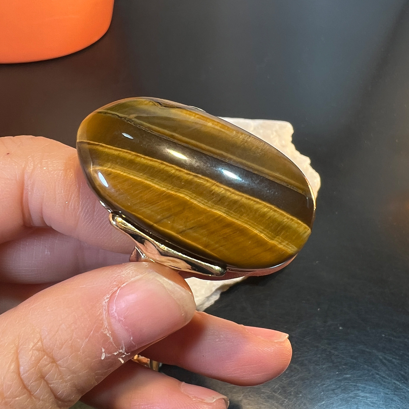 MYK4102-Natural Stone Exaggerated Geometric Open Ring